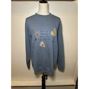 Vintage Sweatshirt L Button Children’s Book Embellished Crewneck Dead stock